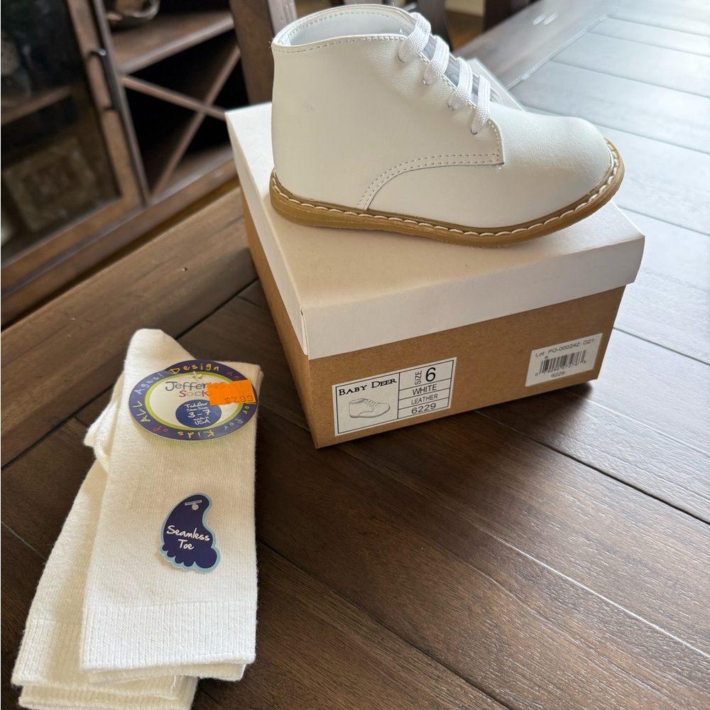 Baby Deer White Kids Lace-Up Leather Boot with Tan Sole